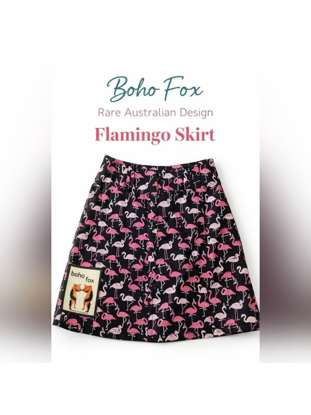 Rare Boho Fox Flamingo Party Skirt Made in Austrailia Size Small